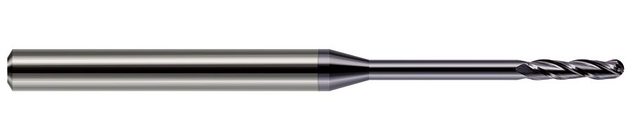 Picture of Harvey Tool 13850-C3 Dia 0.05 LOC 0.30 OAL2.50 End Mill Standard Flute Standard Helix Carbide AlTiN Single End Ball NoseBall